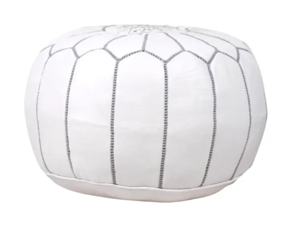 White Leather Moroccan Pouf