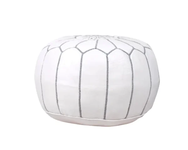 White Leather Moroccan Pouf