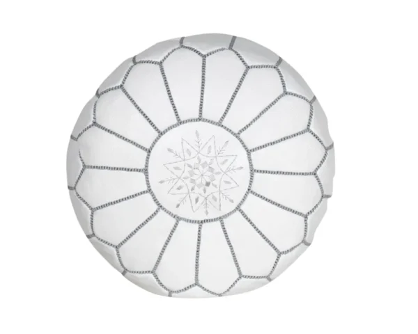 White Leather Moroccan Pouf